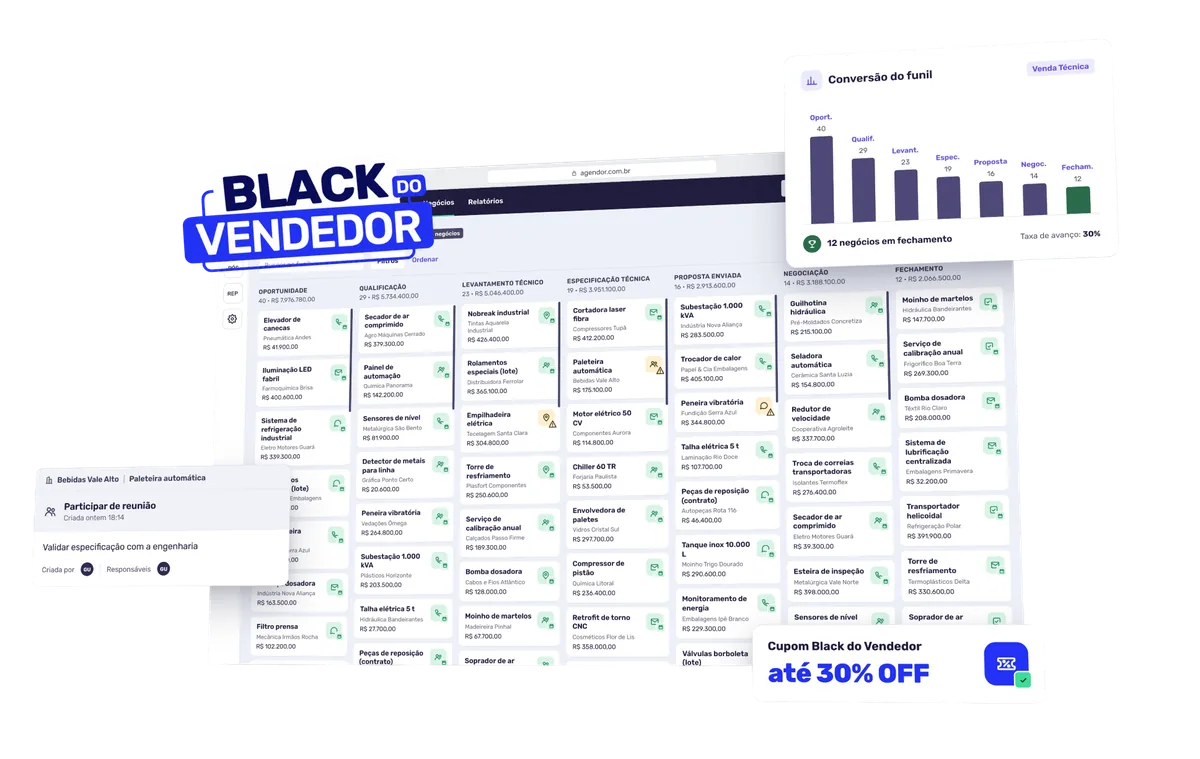 Black do Vendedor Agendor: CRM com até 30% OFF