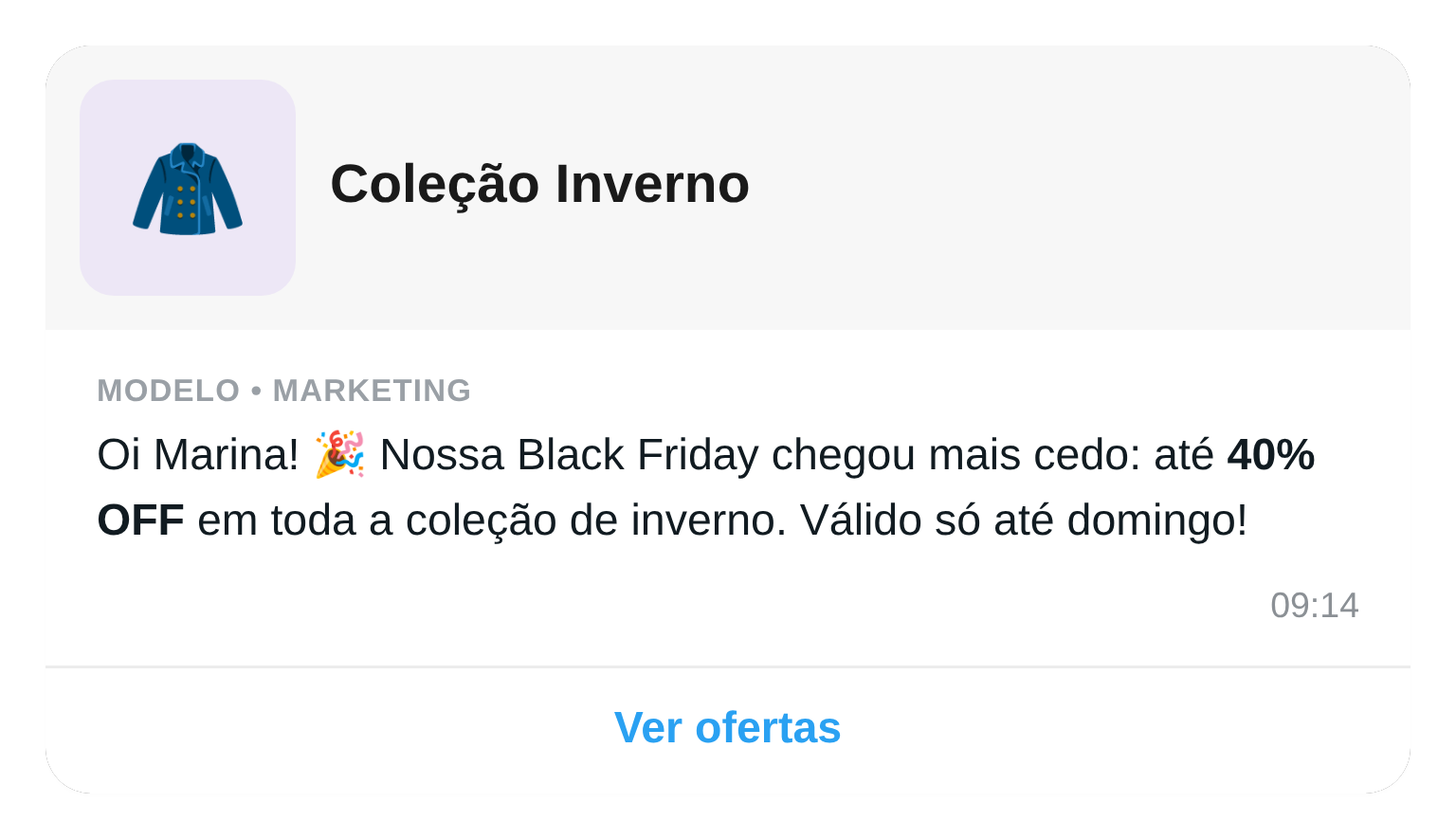 Exemplo de mensagem de Marketing no WhatsApp