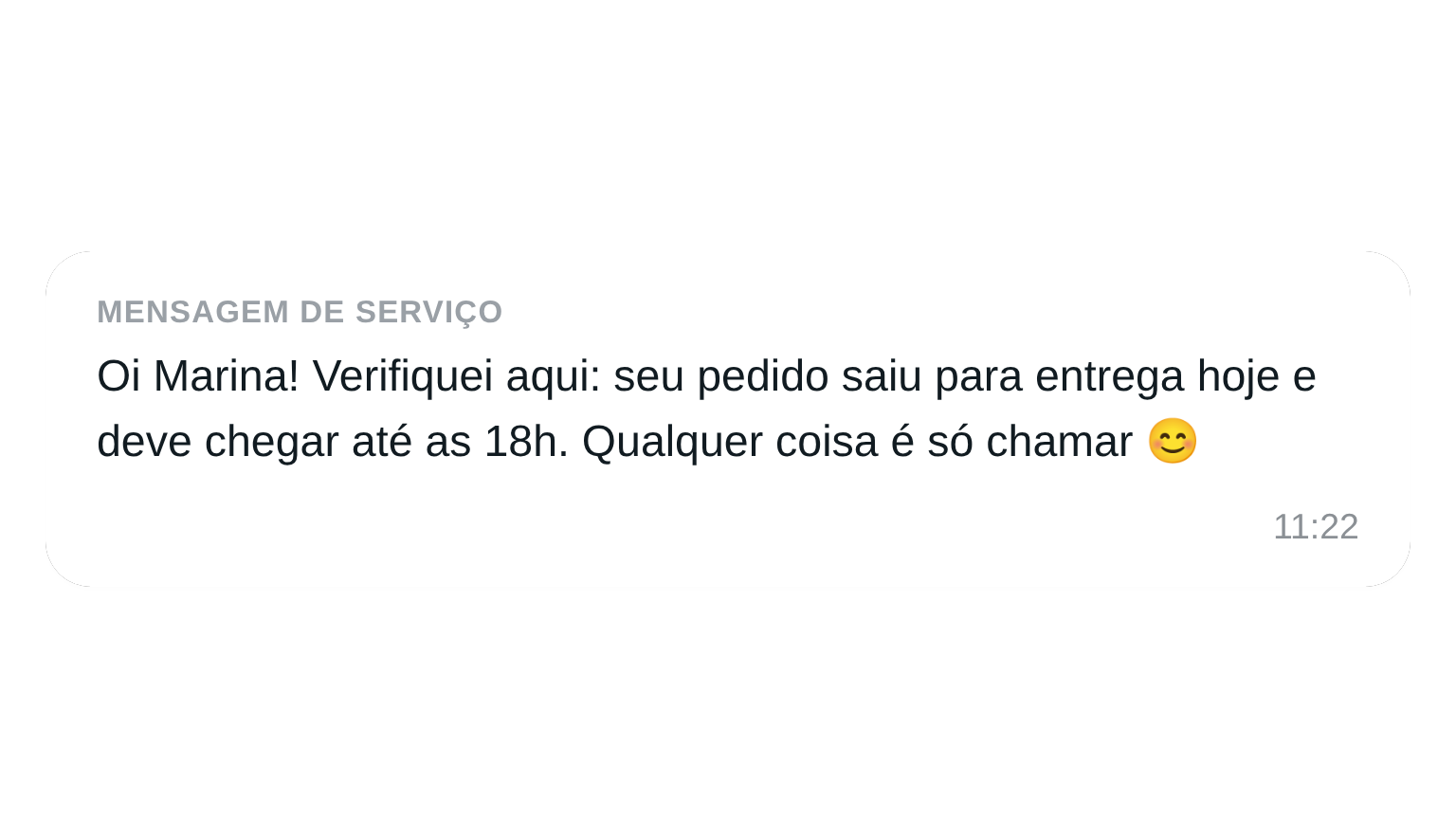 Exemplo de mensagem de Serviço no WhatsApp