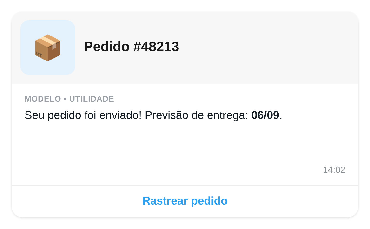 Exemplo de mensagem de Utilidade no WhatsApp