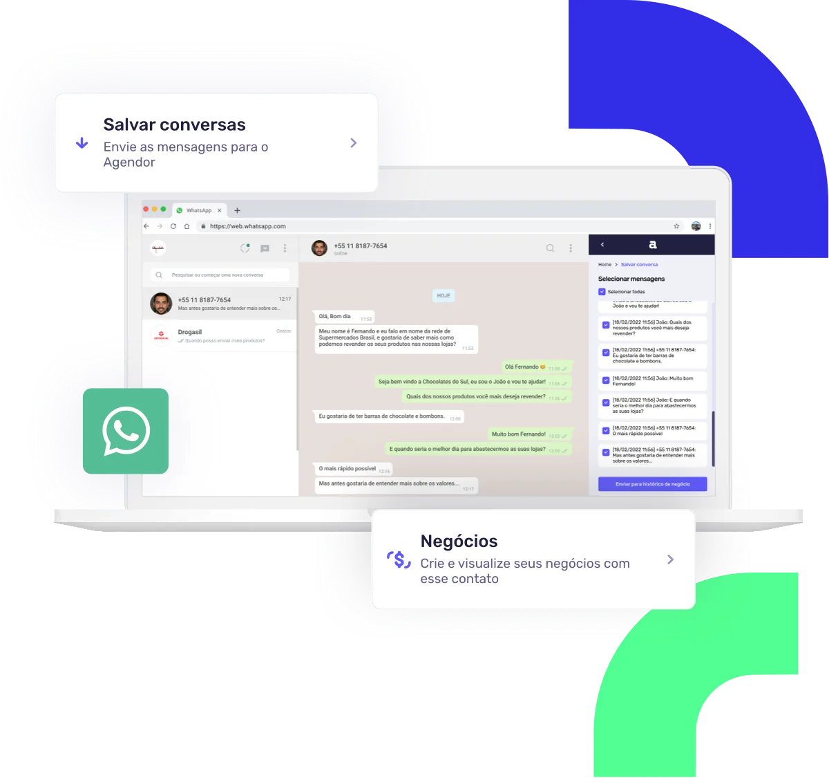 Atendimento do Agendor Chat com conversas de WhatsApp no CRM