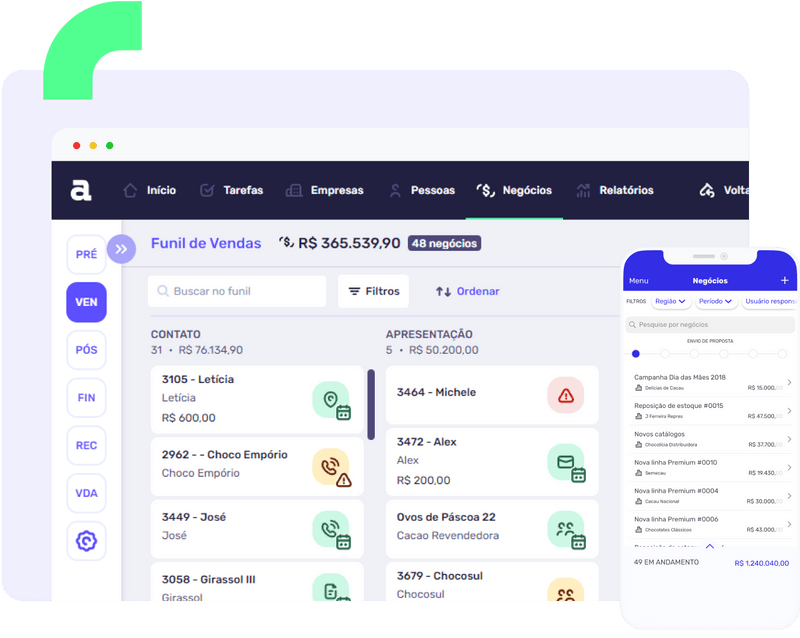 Plataforma do Agendor — funil de vendas e mapa de vendas